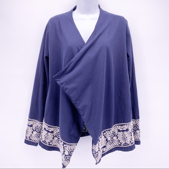 Lucky Lotus Blue Embroidered Cardigan Size XS - Picture 1 of 7